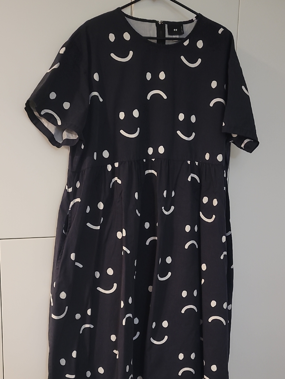 Lazy Oaf Black Maxi Dress with White Smiley Print